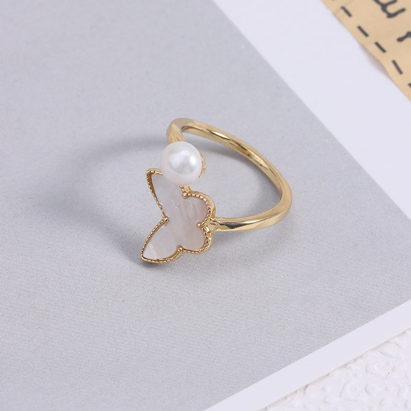 Simple Style Freshwater Pearl Ring With Natural White 6-7mm Button Pearls In Copper