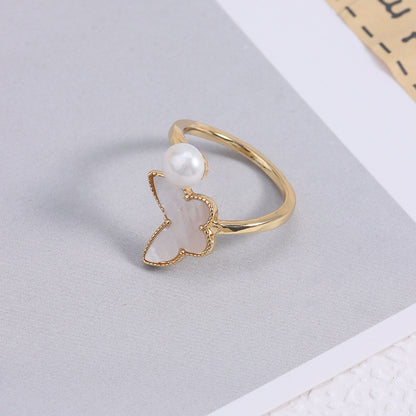 Simple Style Freshwater Pearl Ring With Natural White 6-7mm Button Pearls In Copper