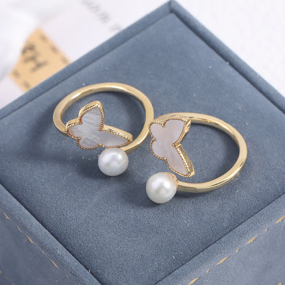 Simple Style Freshwater Pearl Ring With Natural White 6-7mm Button Pearls In Copper