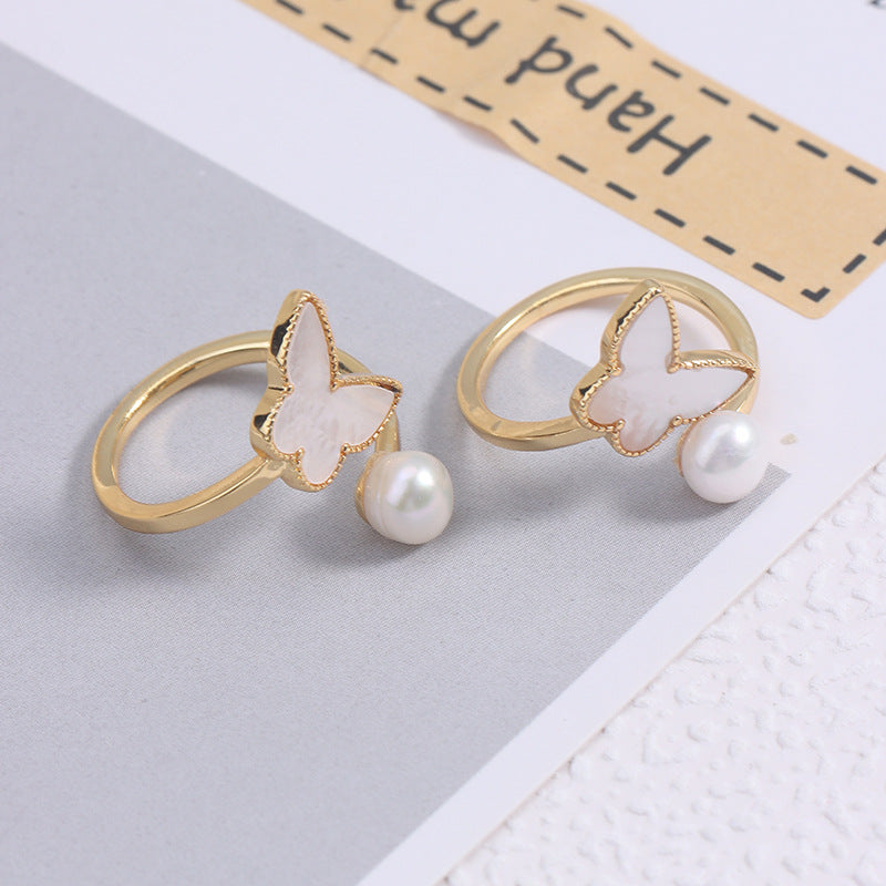 Simple Style Freshwater Pearl Ring With Natural White 6-7mm Button Pearls In Copper