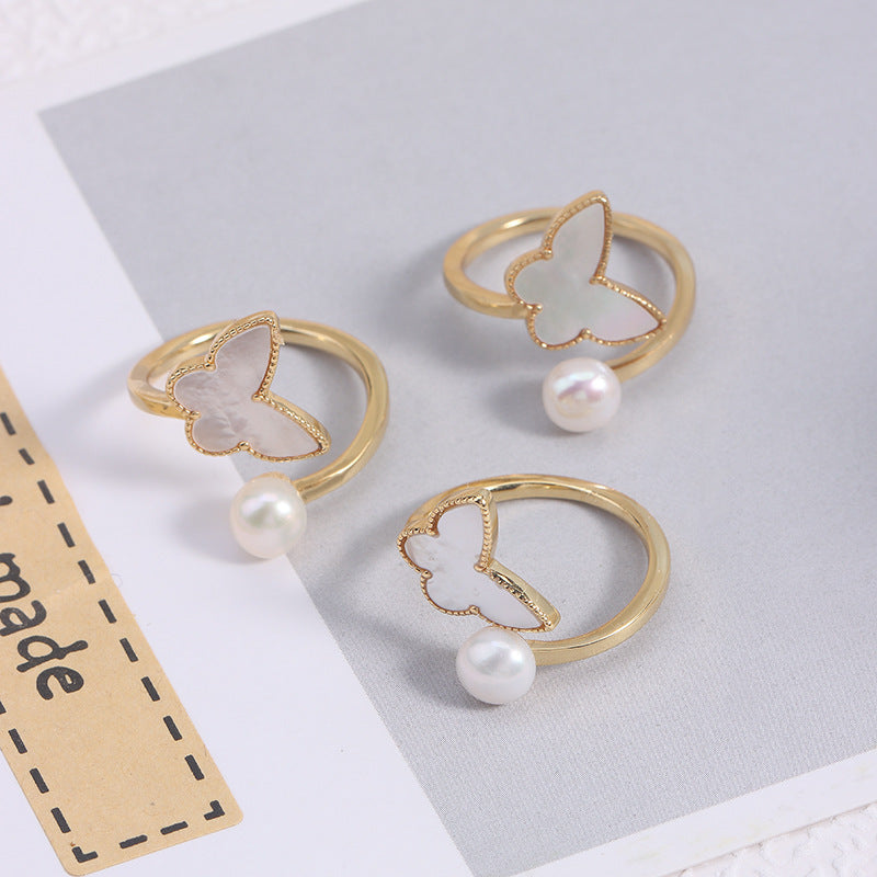 Simple Style Freshwater Pearl Ring With Natural White 6-7mm Button Pearls In Copper