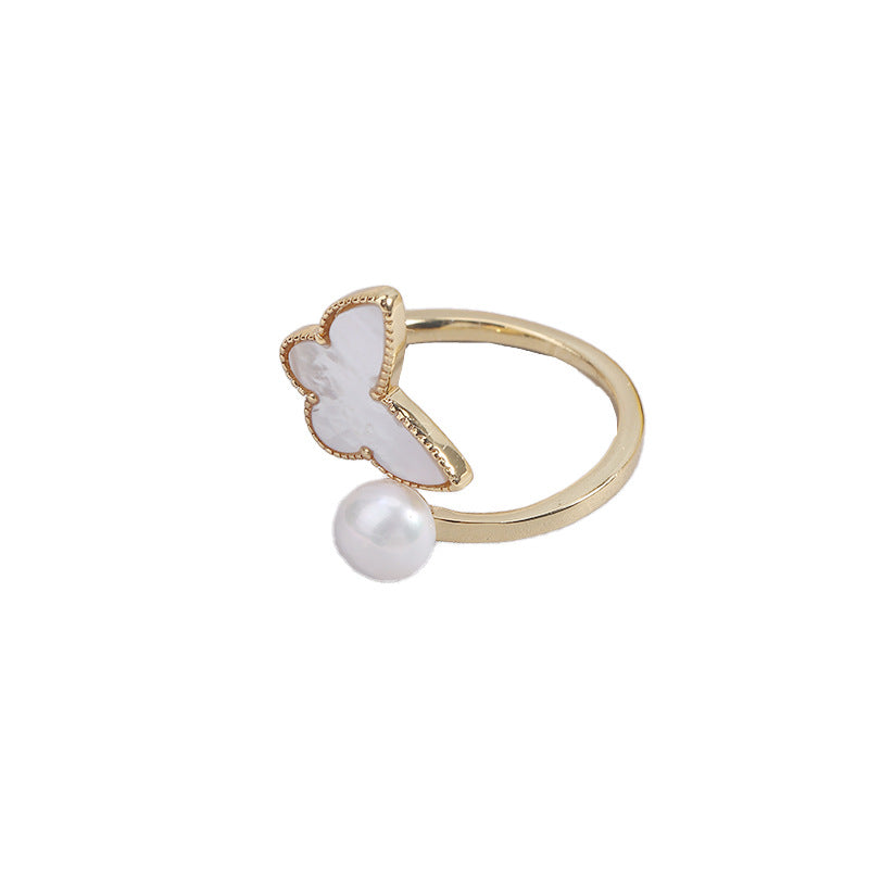Simple Style Freshwater Pearl Ring With Natural White 6-7mm Button Pearls In Copper
