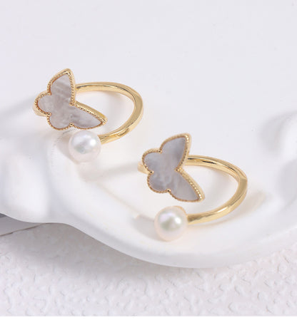 Simple Style Freshwater Pearl Ring With Natural White 6-7mm Button Pearls In Copper