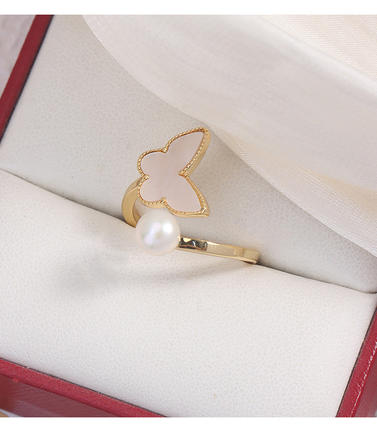 Simple Style Freshwater Pearl Ring With Natural White 6-7mm Button Pearls In Copper