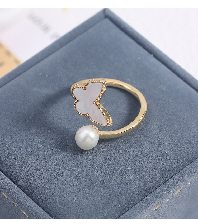 Simple Style Freshwater Pearl Ring With Natural White 6-7mm Button Pearls In Copper