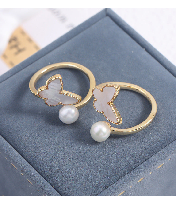 Simple Style Freshwater Pearl Ring With Natural White 6-7mm Button Pearls In Copper