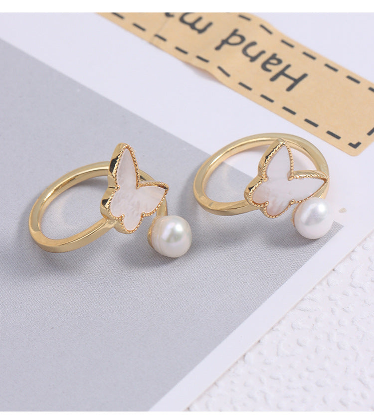 Simple Style Freshwater Pearl Ring With Natural White 6-7mm Button Pearls In Copper
