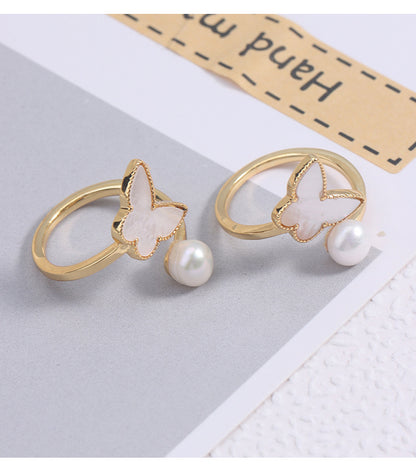 Simple Style Freshwater Pearl Ring With Natural White 6-7mm Button Pearls In Copper