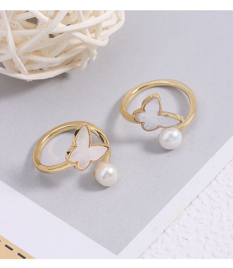 Simple Style Freshwater Pearl Ring With Natural White 6-7mm Button Pearls In Copper
