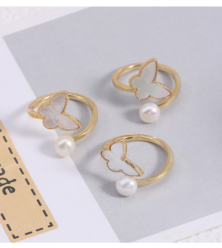 Simple Style Freshwater Pearl Ring With Natural White 6-7mm Button Pearls In Copper