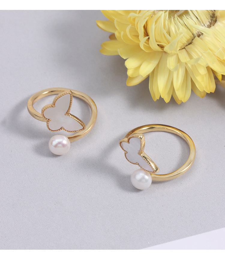 Simple Style Freshwater Pearl Ring With Natural White 6-7mm Button Pearls In Copper