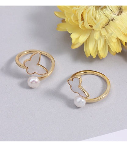Simple Style Freshwater Pearl Ring With Natural White 6-7mm Button Pearls In Copper
