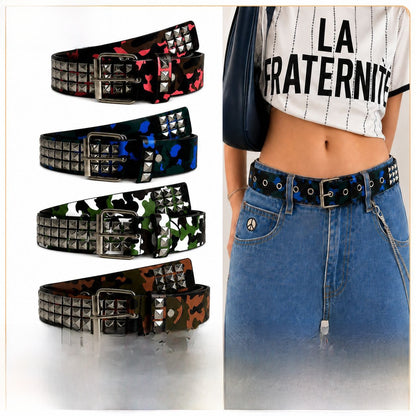 Punk Camouflage PU Leather Belt With Embossing And Alloy Pin Buckle For Stylish Casual Wear