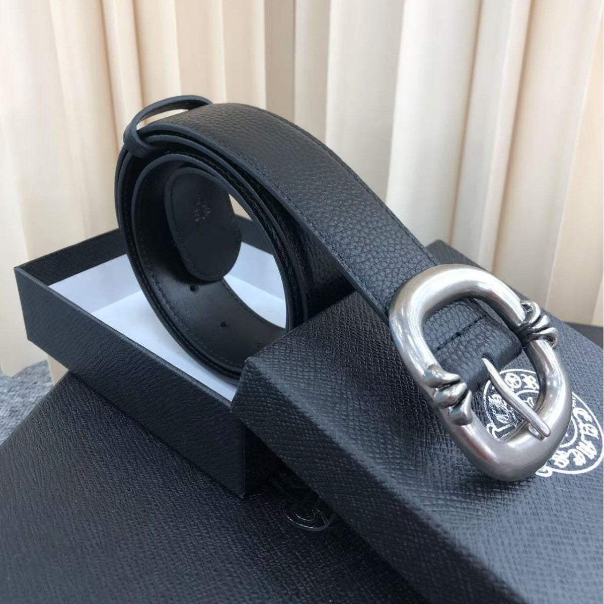 Retro Genuine Leather Belt With Alloy Pin Buckle In Dyed Black