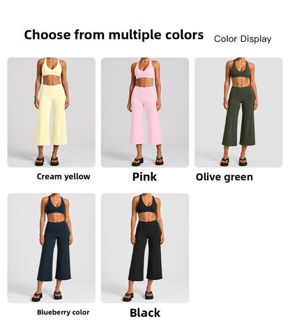 Sporty Calf-Length Yoga Jumpsuit For Women In High Elasticity Nylon Fabric Featuring Criss Cross Design And Sleeveless Style