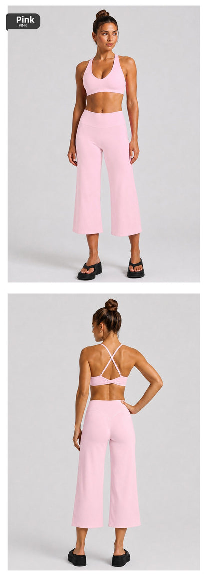 Sporty Calf-Length Yoga Jumpsuit For Women In High Elasticity Nylon Fabric Featuring Criss Cross Design And Sleeveless Style