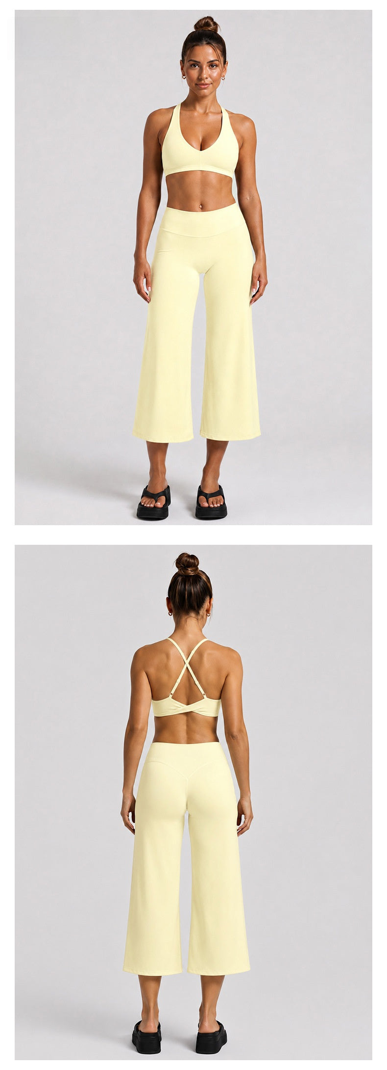 Sporty Calf-Length Yoga Jumpsuit For Women In High Elasticity Nylon Fabric Featuring Criss Cross Design And Sleeveless Style