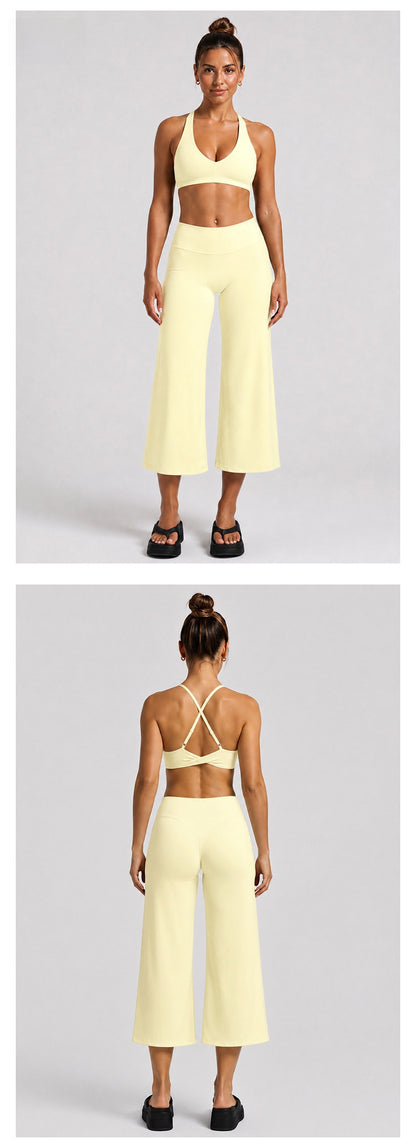 Sporty Calf-Length Yoga Jumpsuit For Women In High Elasticity Nylon Fabric Featuring Criss Cross Design And Sleeveless Style