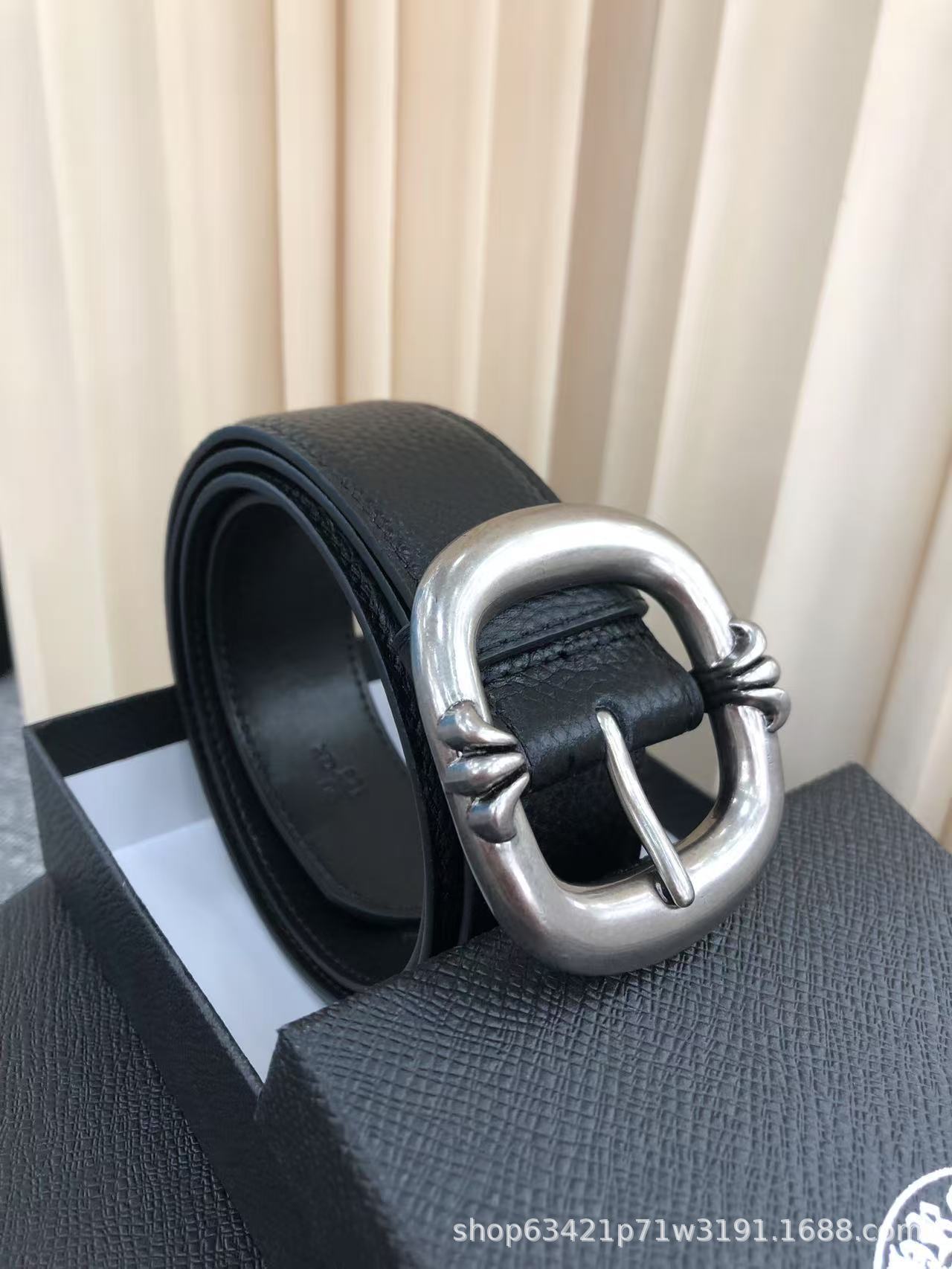 Retro Genuine Leather Belt With Alloy Pin Buckle In Dyed Black