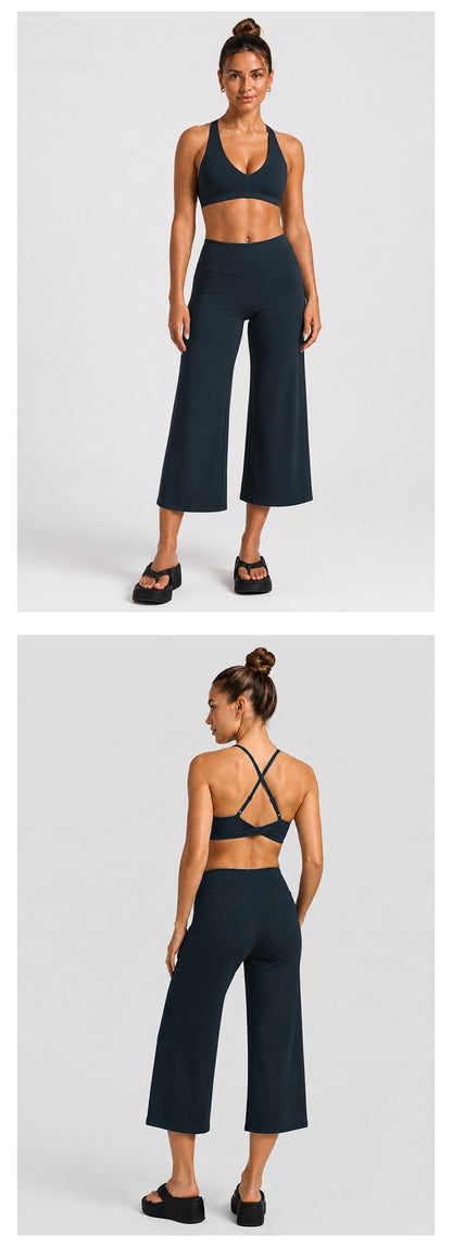 Sporty Calf-Length Yoga Jumpsuit For Women In High Elasticity Nylon Fabric Featuring Criss Cross Design And Sleeveless Style