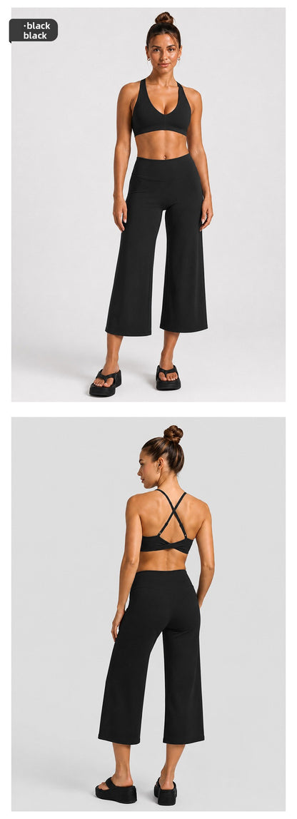 Sporty Calf-Length Yoga Jumpsuit For Women In High Elasticity Nylon Fabric Featuring Criss Cross Design And Sleeveless Style