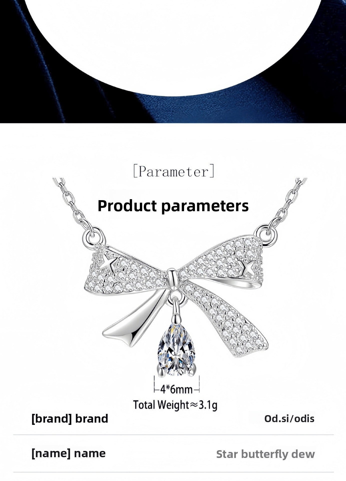 Bow Tie Pendant In 925 Sterling Silver With Moissanite Inlay, Simple Style Chain For Women