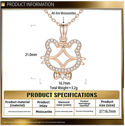 Tiger Pendant In 925 Sterling Silver With Agate Inlay, Featuring 925 Sterling Silver Chain For Women