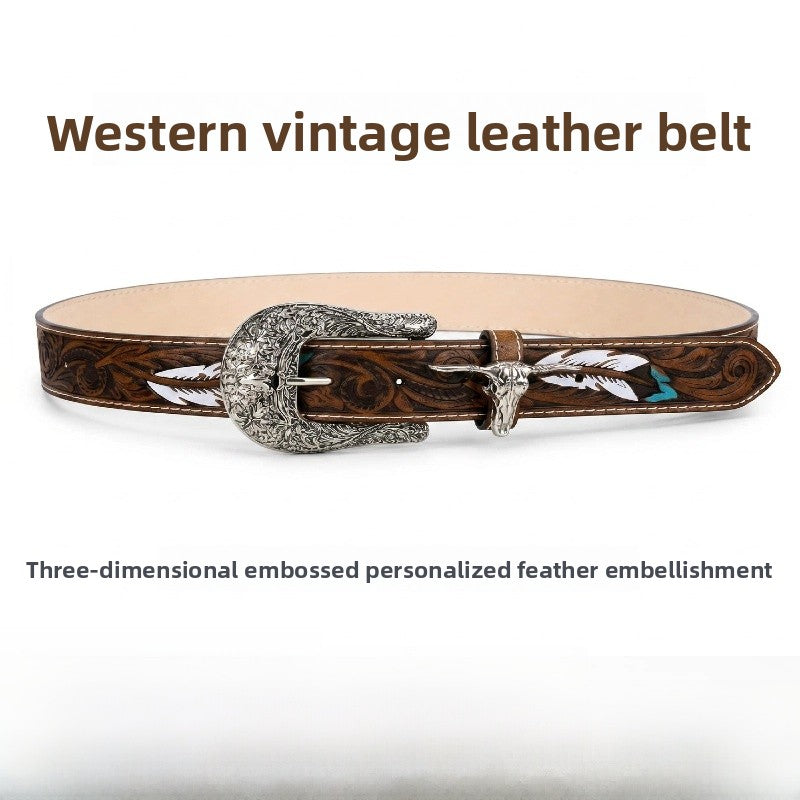 Retro PU Leather Belt With Alloy Pin Buckle In Coffer Color