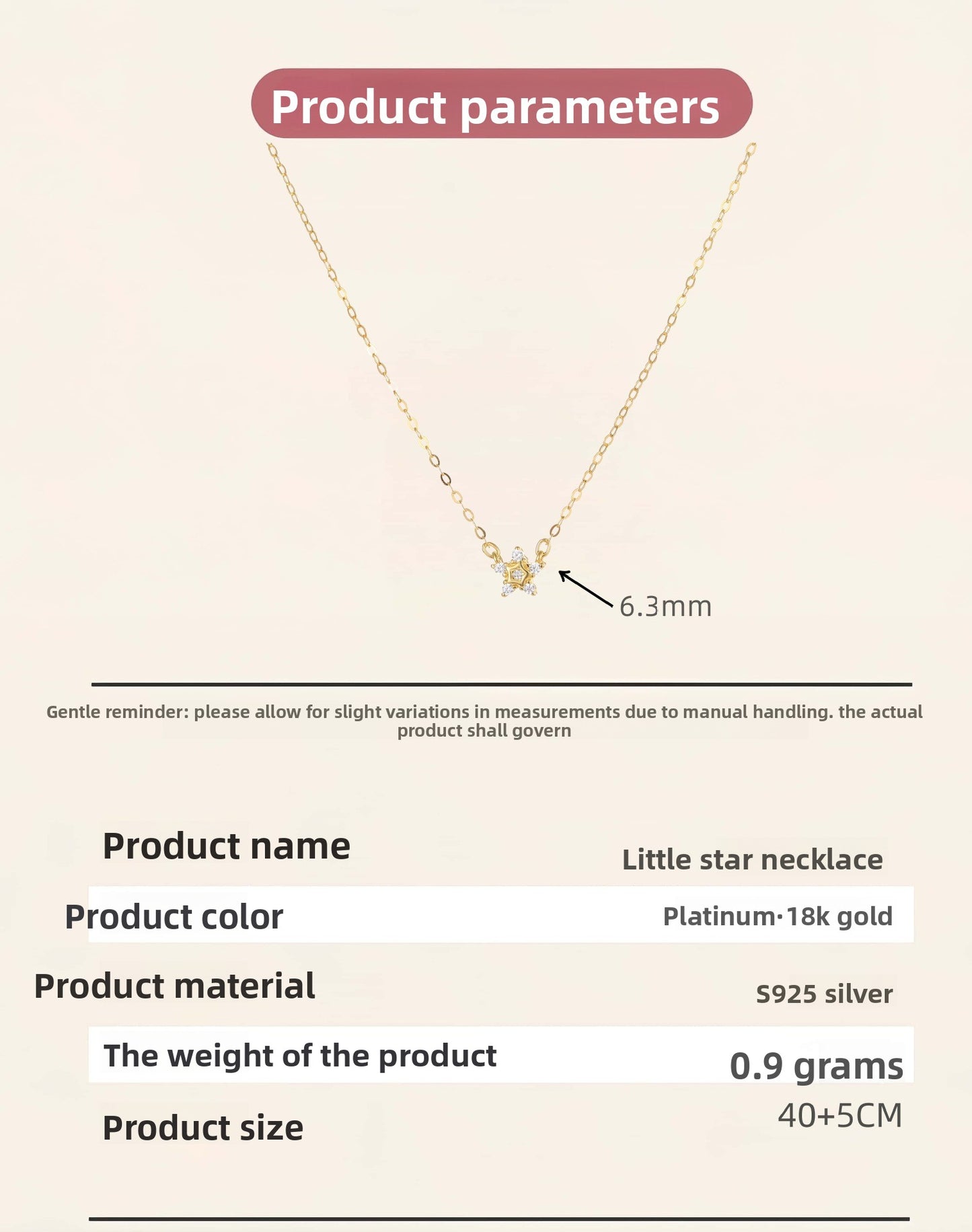 Star Necklace For Women In 18K Real Gold Plated 925 Sterling Silver With Cable Chain