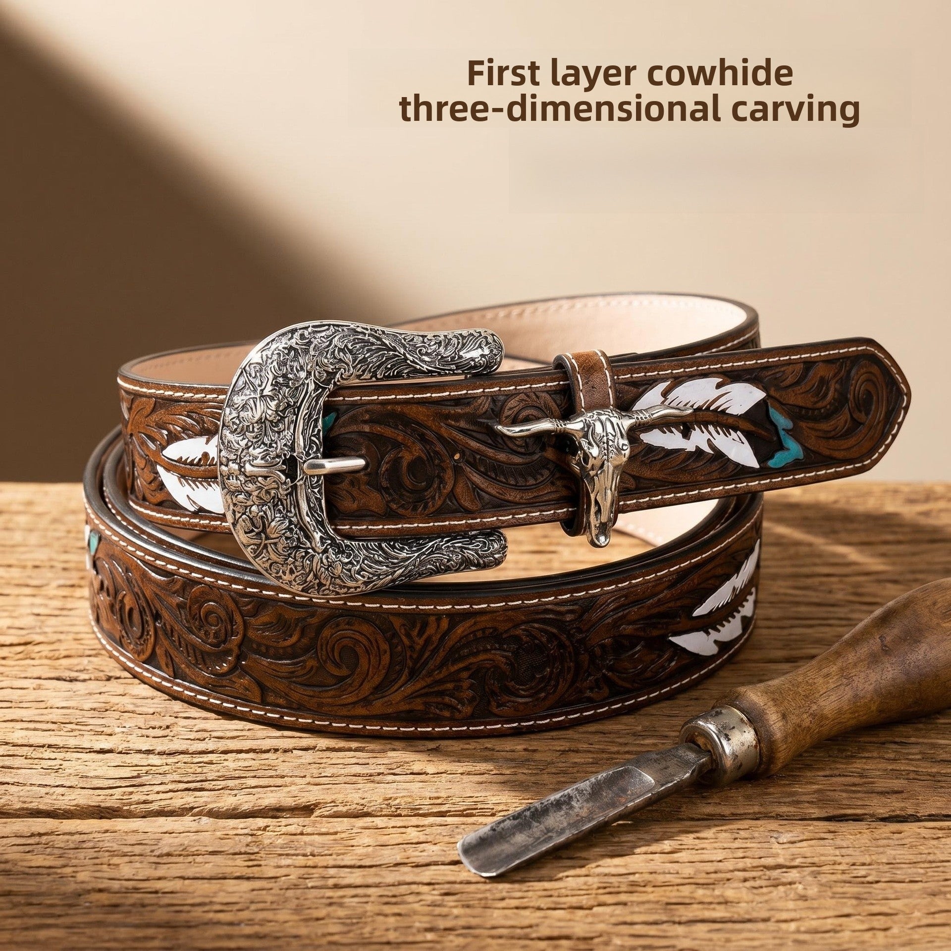 Retro PU Leather Belt With Alloy Pin Buckle In Coffer Color
