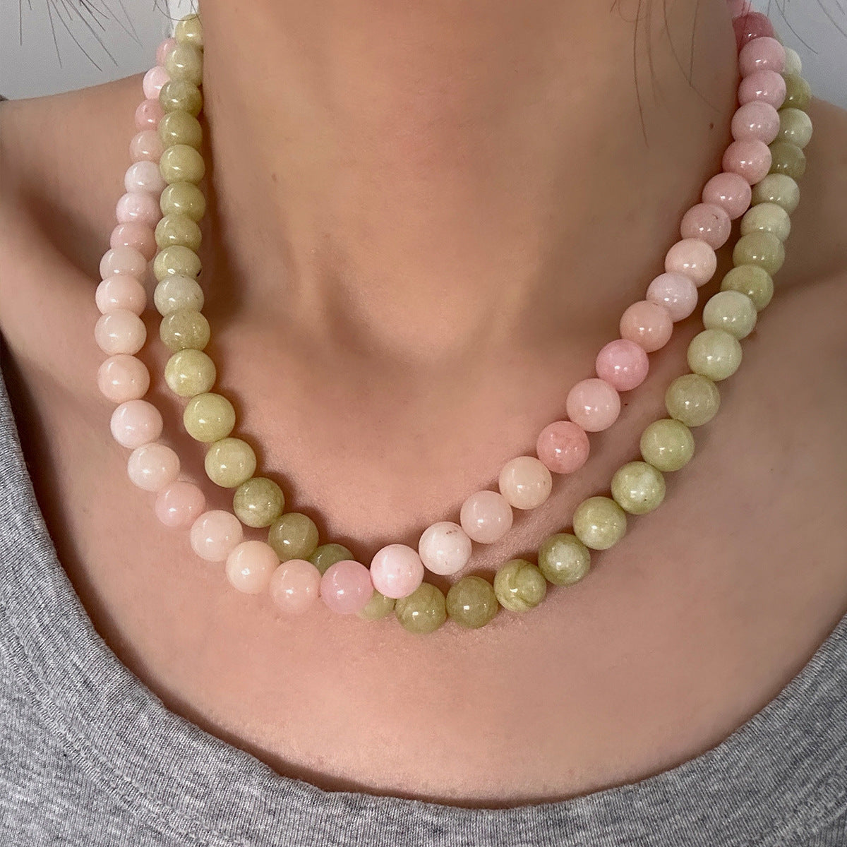 Round Agate Necklace With Natural Stone Pendant Featuring Beading Craft On Beaded Chain For Unisex