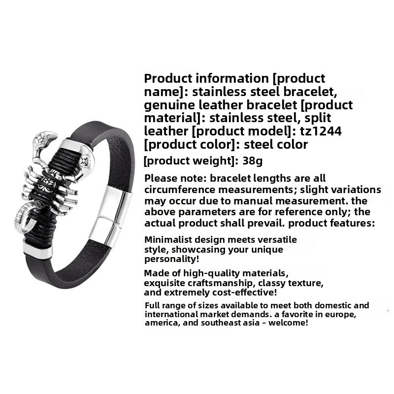 Retro Scorpion Men's Bracelet Featuring Leather Rope Braid For Stylish And Durable Wear