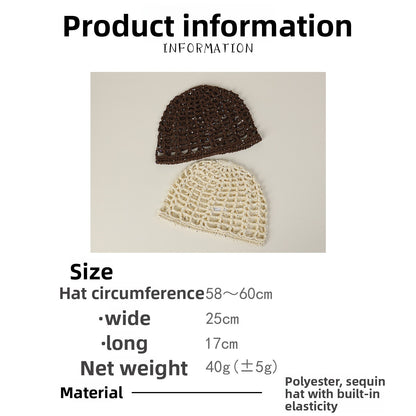 Solid Color Breathable Wool Cap For Women In Simple Style, Brimless Design With Hollow Out Craft, Made Of Polyester