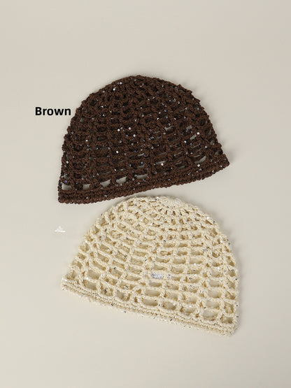 Solid Color Breathable Wool Cap For Women In Simple Style, Brimless Design With Hollow Out Craft, Made Of Polyester