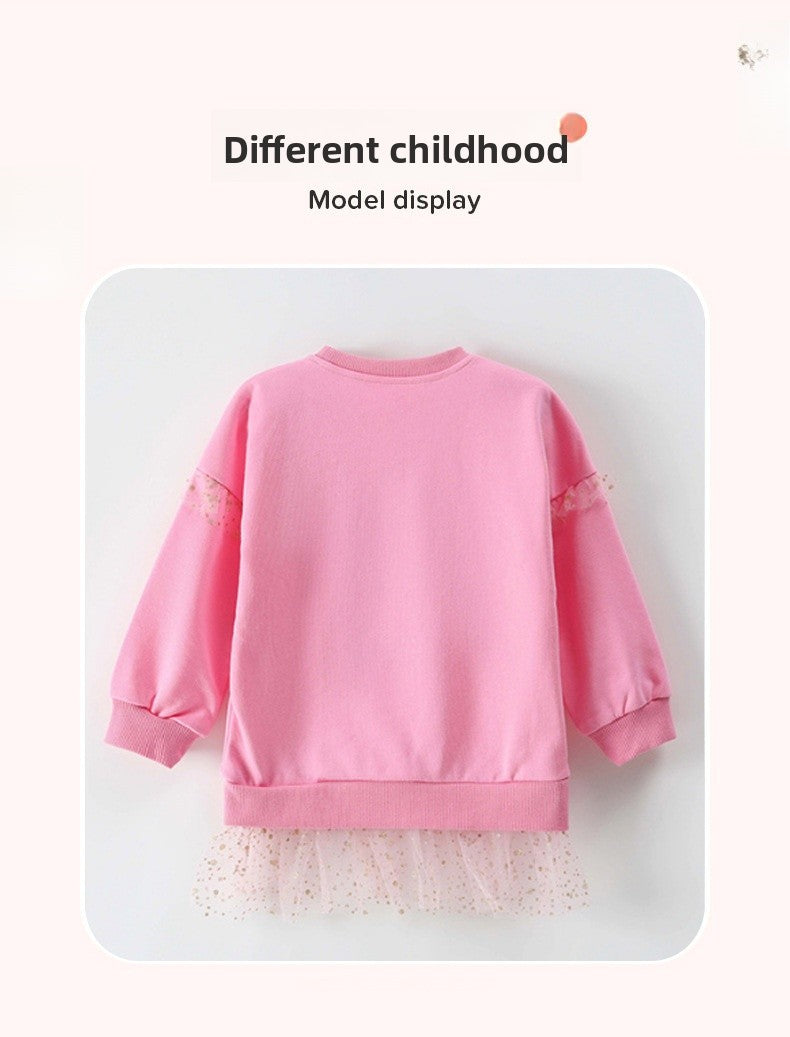 Cute Girls' Cotton Pullover Sweatshirt Featuring Embroidery In Natural Pink