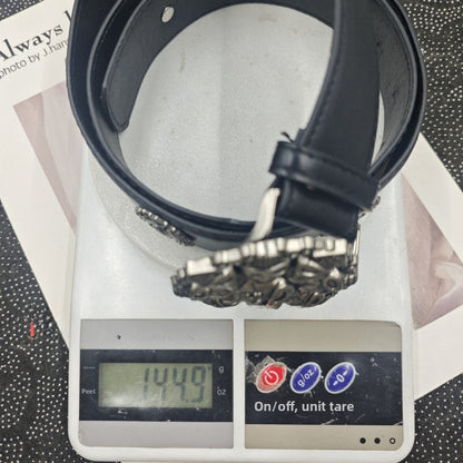 Punk Skull Belt With Snap Buckle In Dyed Black PU Leather Featuring Alloy Buckle Material