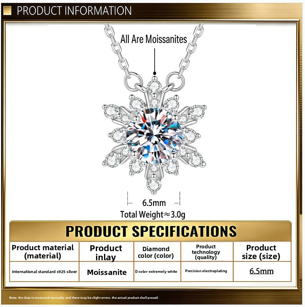 Snowflake Pendant In 925 Sterling Silver With Moissanite Inlay And 925 Sterling Silver Chain