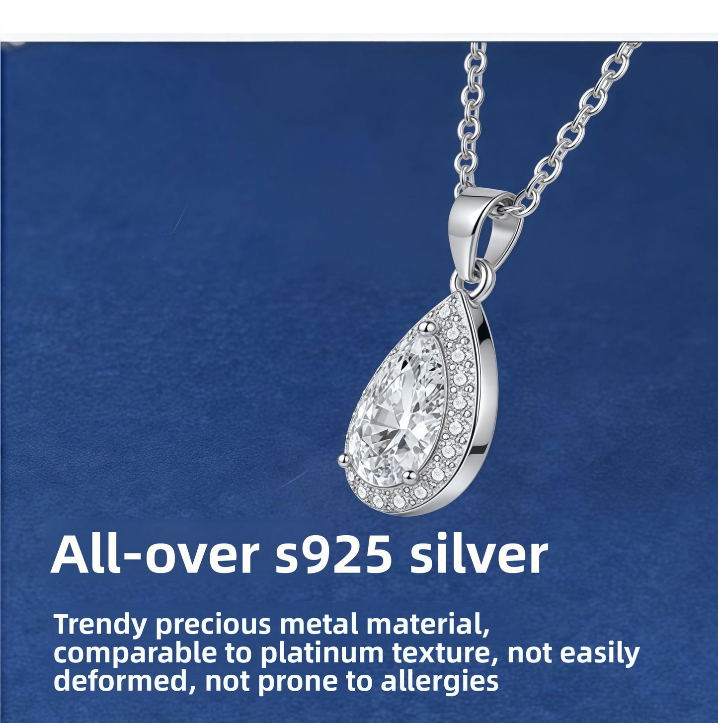 Sweet Water Droplets Pendant For Women In 925 Sterling Silver With Moissanite Inlay, Perfect For Spring & Summer