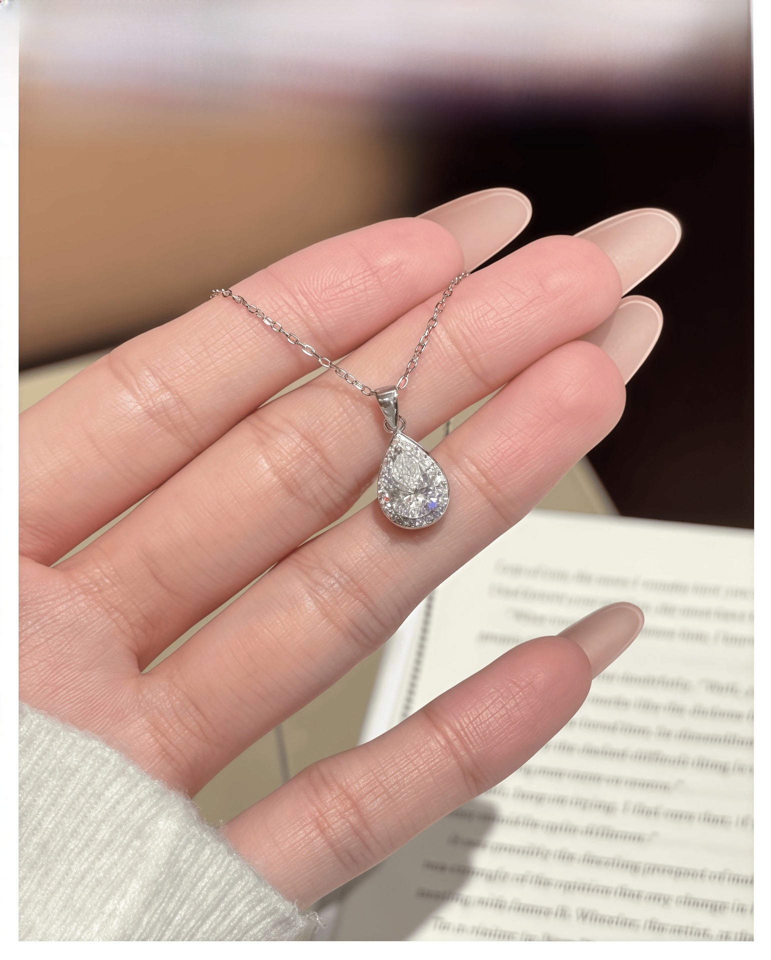 Sweet Water Droplets Pendant For Women In 925 Sterling Silver With Moissanite Inlay, Perfect For Spring & Summer