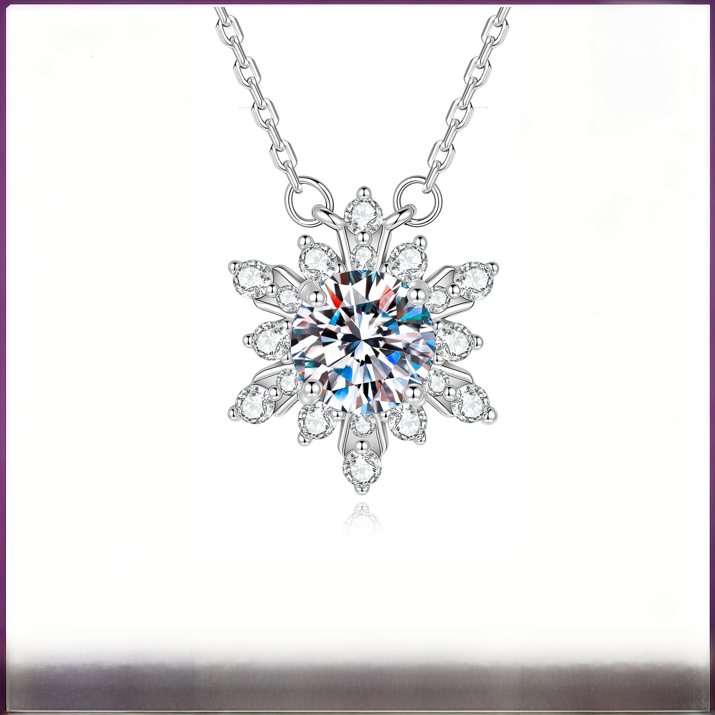 Snowflake Pendant In 925 Sterling Silver With Moissanite Inlay And 925 Sterling Silver Chain