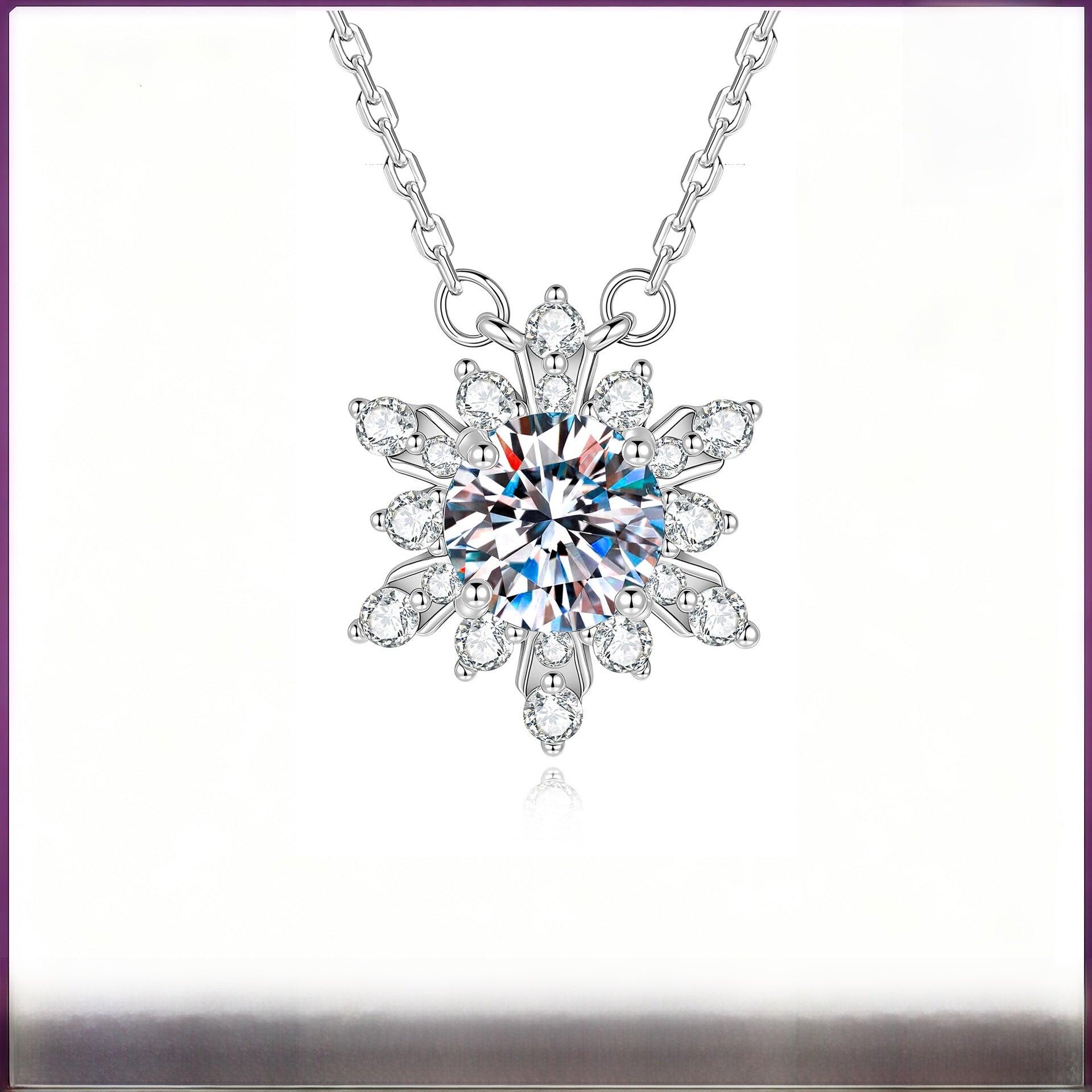 Snowflake Pendant In 925 Sterling Silver With Moissanite Inlay And 925 Sterling Silver Chain