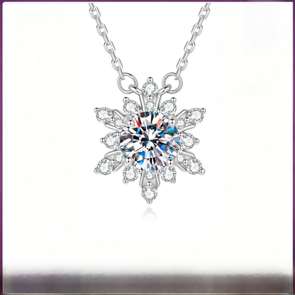Snowflake Pendant In 925 Sterling Silver With Moissanite Inlay And 925 Sterling Silver Chain
