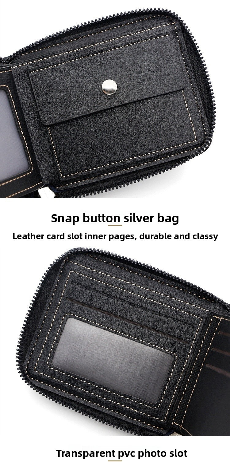 Men's Solid Color Small Wallet In PU Leather With Chain, Perfect For Summer
