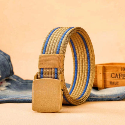 Men's Casual Braided Nylon Belt With Plastic Snap Buckle Featuring Durable Braid Surface Finish