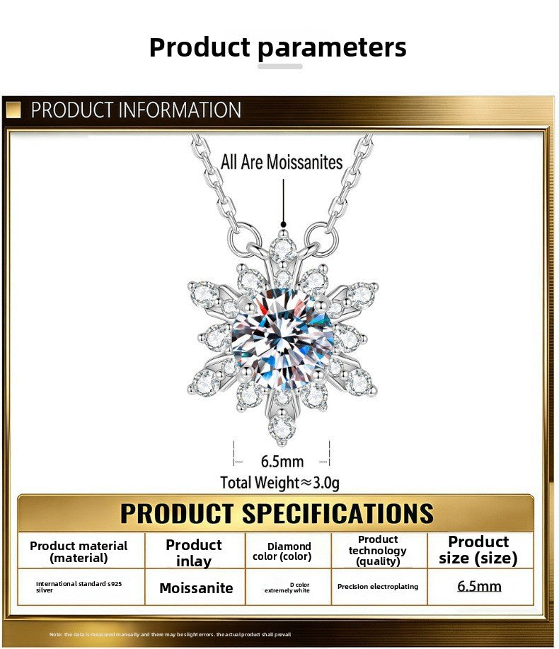 Snowflake Pendant In 925 Sterling Silver With Moissanite Inlay And 925 Sterling Silver Chain