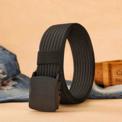 Men's Casual Braided Nylon Belt With Plastic Snap Buckle Featuring Durable Braid Surface Finish
