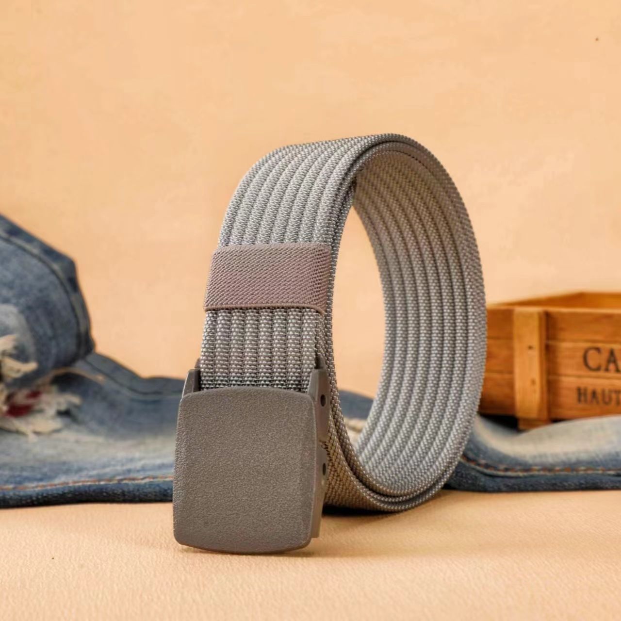 Men's Casual Braided Nylon Belt With Plastic Snap Buckle Featuring Durable Braid Surface Finish