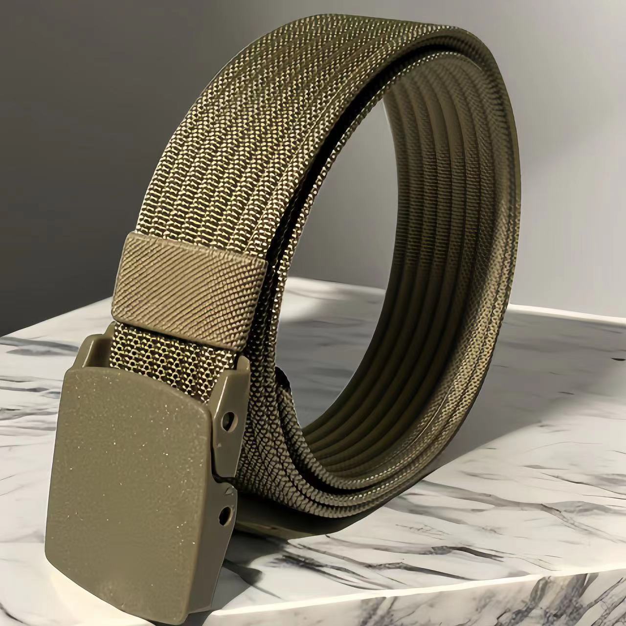 Men's Casual Braided Nylon Belt With Plastic Snap Buckle Featuring Durable Braid Surface Finish