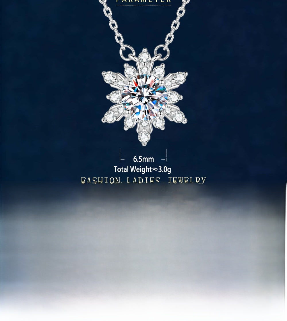 Snowflake Pendant In 925 Sterling Silver With Moissanite Inlay And 925 Sterling Silver Chain