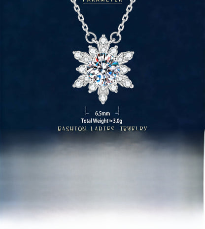 Snowflake Pendant In 925 Sterling Silver With Moissanite Inlay And 925 Sterling Silver Chain